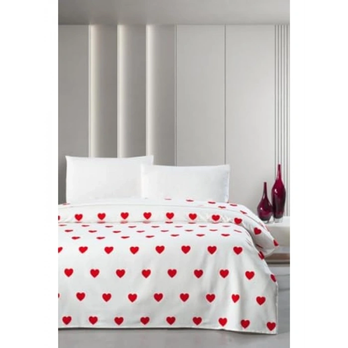 %100 Pamuk Çift Kişilik Pike Yatak Örtüsü, 220x230 cm, Kırmızı