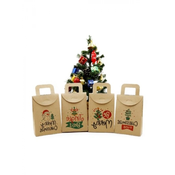 10x15 cm Noel ve Yılbaşı Temalı Kraft Hediye Kutusu Seti - 4 Adet