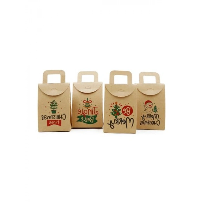 10x15 cm Noel ve Yılbaşı Temalı Kraft Hediye Kutusu Seti - 4 Adet