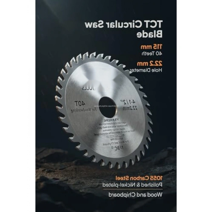 115 mm Daire Testere Diski, 40 Diş, 22.2 mm Delik Çapı, Karbon Çelik, Krom Vanadyum Kaplama
