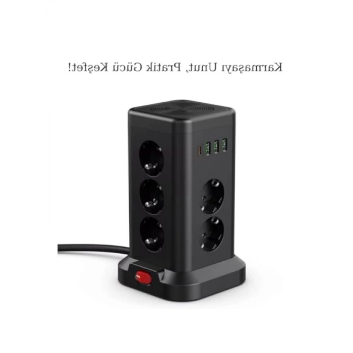 11’li Akım Korumalı Priz Kulesi | 3 USB-A + 1 Type-C, Hızlı Şarj, 3680W Güç