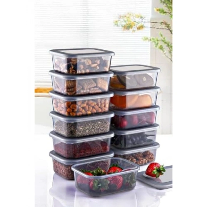 12 Adet 250 ml Kapasiteli Füme Renkli Saklama Kabı Seti