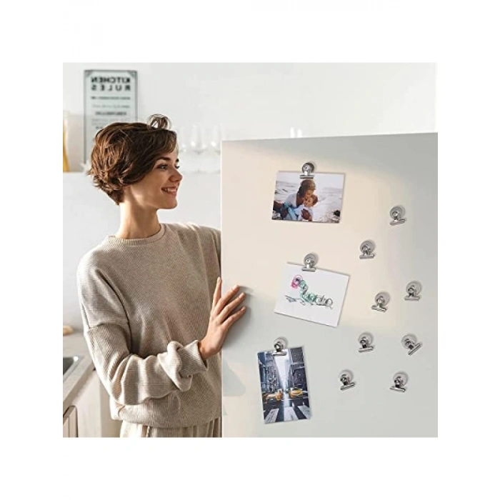 12 Adet Mıknatıslı Mandallı Buzdolabı Magnet - Fotoğraf ve Evrak Tutucu