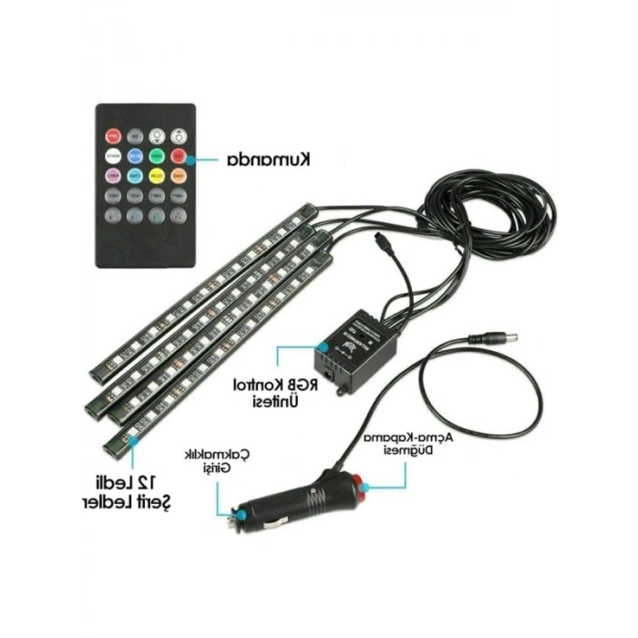 12 LEDli Sese Duyarlı RGB Araç İçi Aydınlatma Seti