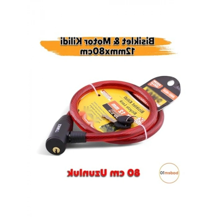 12 mm x 80 cm Çelik Halatlı Güvenlik Kilidi, Bisiklet ve Motosiklet İçin