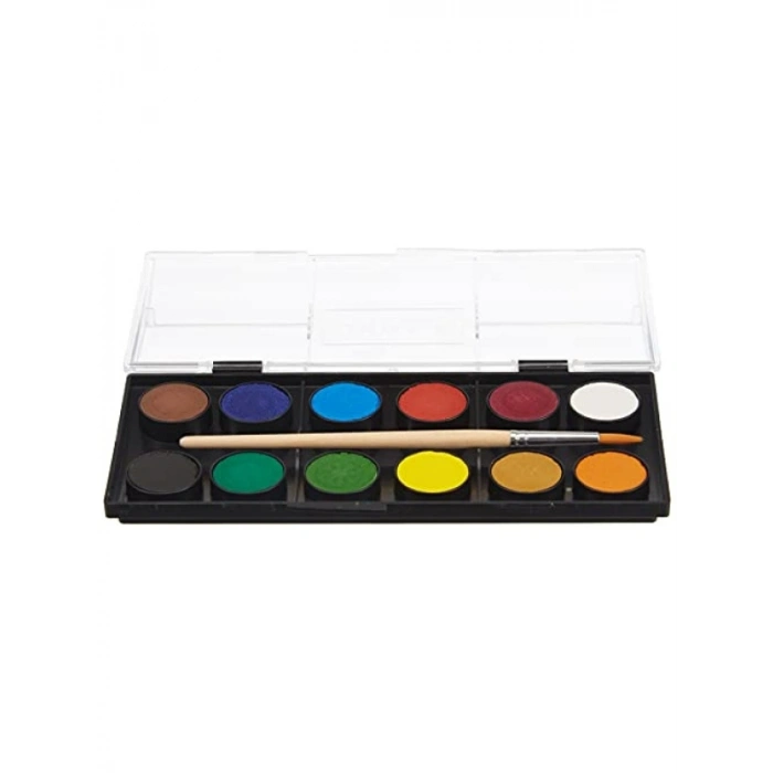 12 Renkli Suluboya Seti, 24 mm Tablet, Fırça Dahil