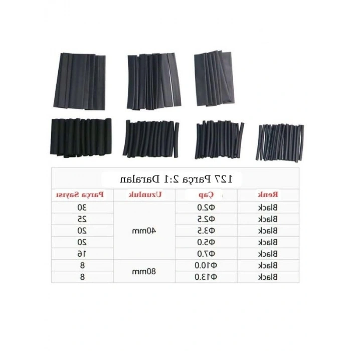 127 Parça Siyah Heat Shrink Makaron Isıyla Daralan Kablo Tamir Seti