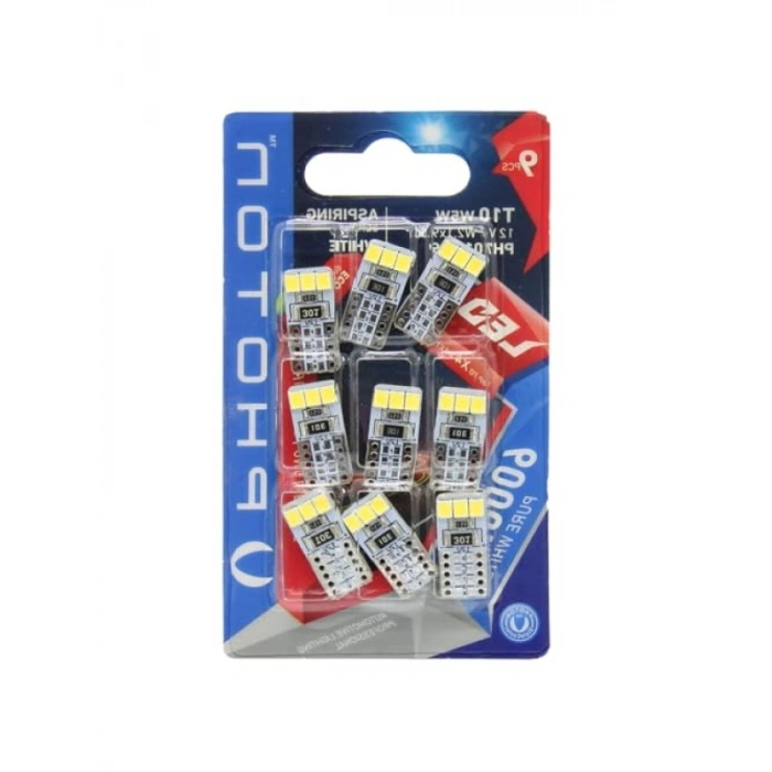 12V 10SMD LED Ampul T10 W5W, Parlak Aydınlatma
