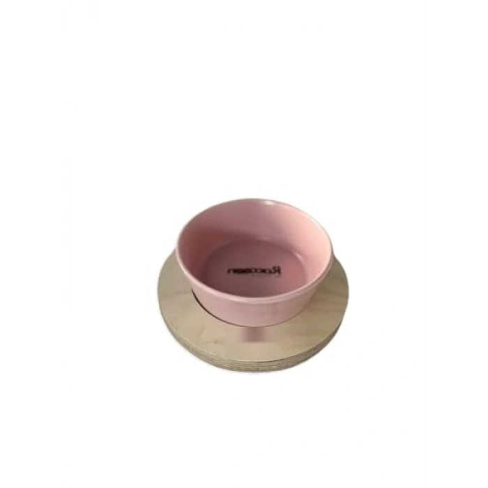 13 Cm Tek Tablalı Pembe Seramik Mama ve Su Kabı