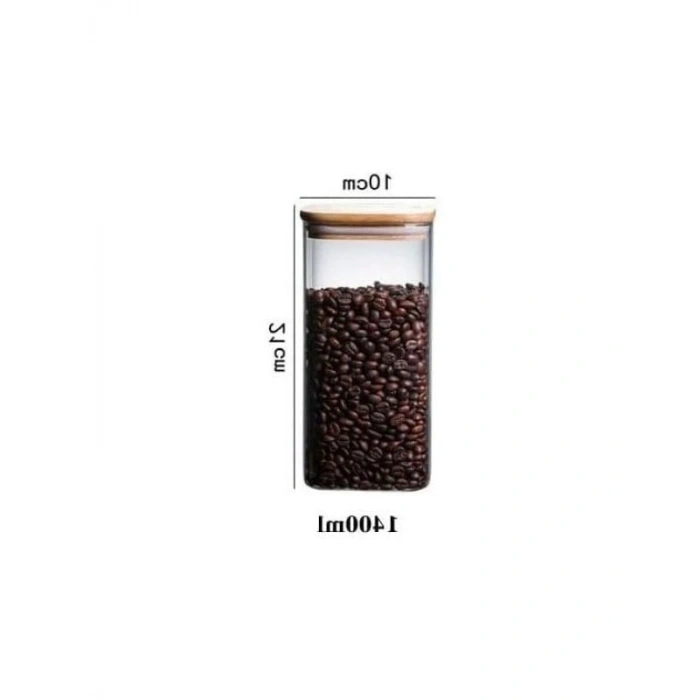 1400ml Sızdırmaz Vakumlu Bambu Kapaklı Borosilikat Cam Kavanoz