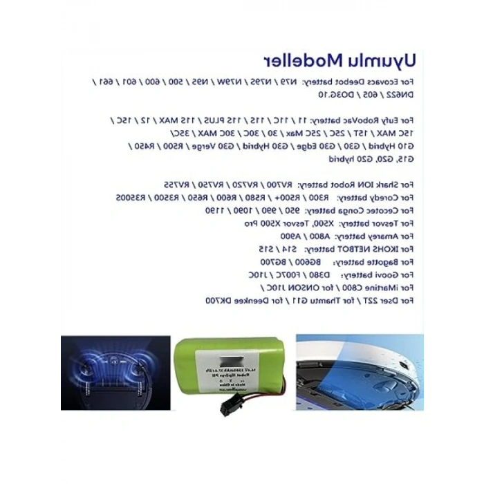 14.4V 2600mAh Robot Süpürge Pil, Uyumlu Batarya