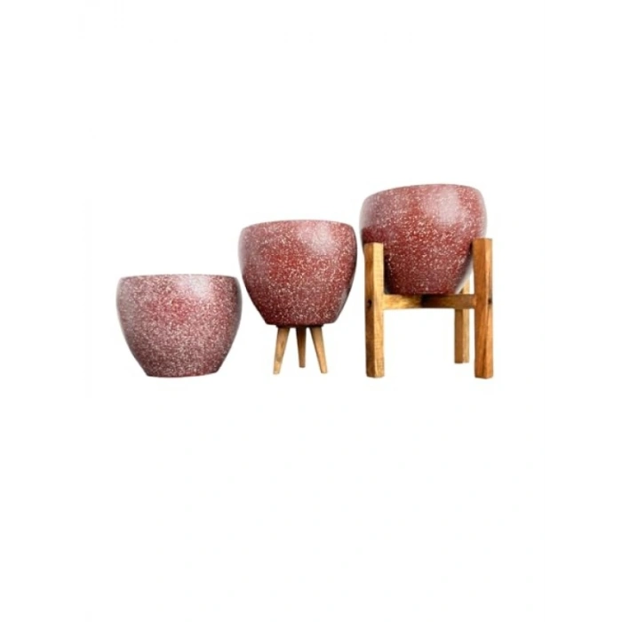 15 cm Bordo Granit Toprak Saksı Seti - Üçlü