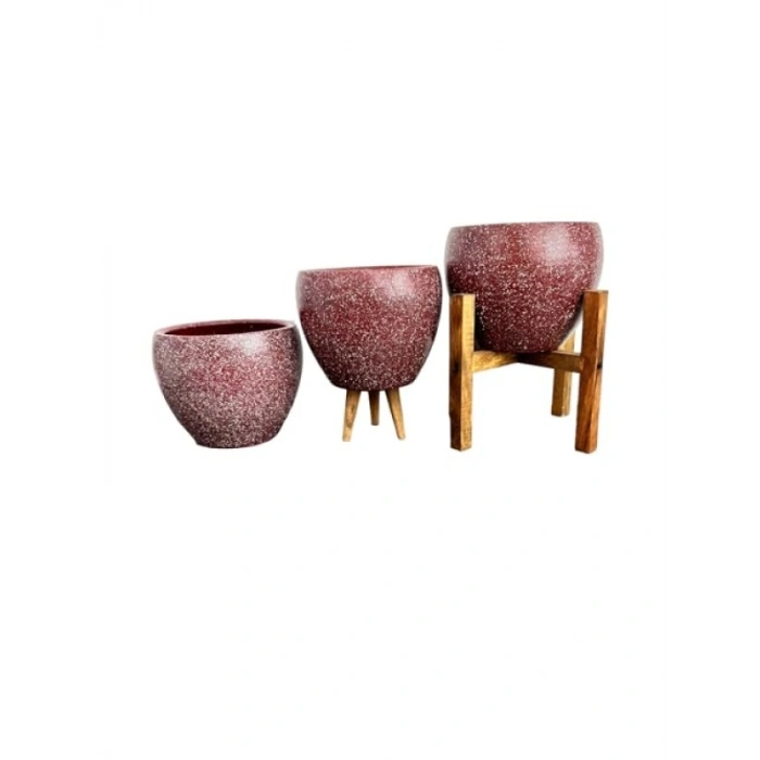 15 cm Bordo Granit Toprak Saksı Seti - Üçlü