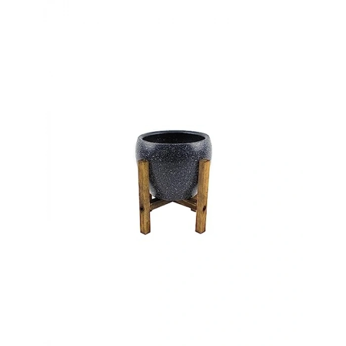 15 cm Gri Granit Toprak Saksı, 4 Ayaklı Tasarım