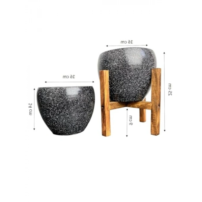 15 cm Siyah Granit Toprak Saksı Seti - Ayaksız İkili