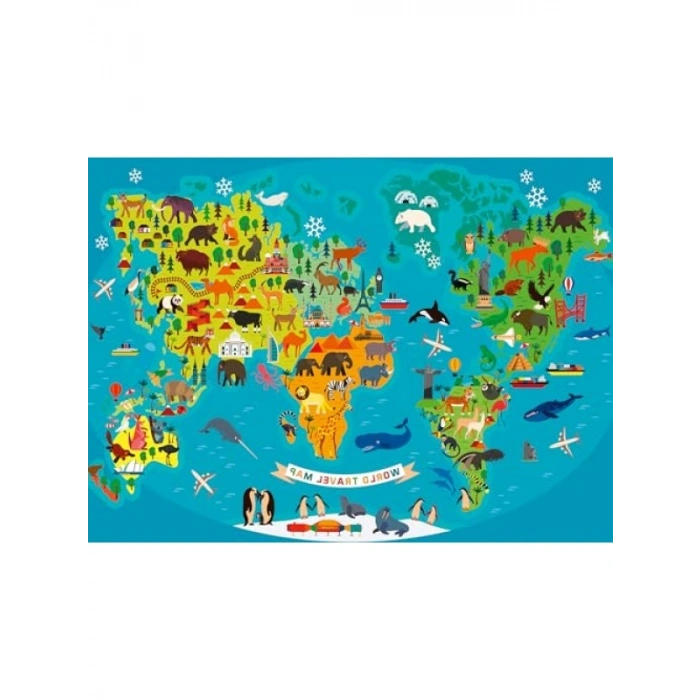 150 Parçalı Renkli Hayvanlı Harita Puzzle