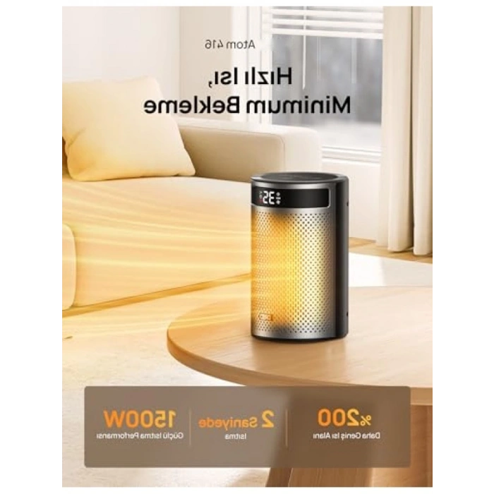 1500W Hızlı Isıtıcı - 2sn Isıtma, 34dB Sessizlik, Ayarlanabilir Sıcaklık