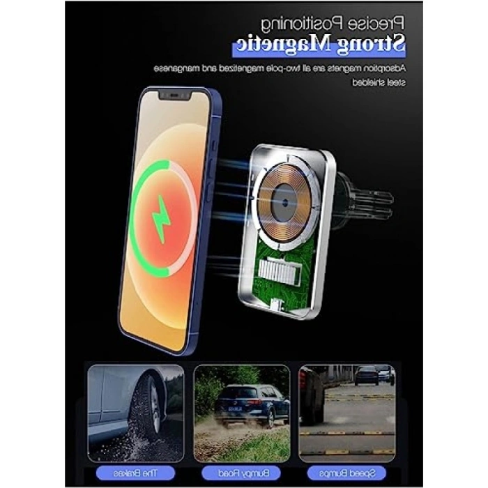 15W Kablosuz Şarj ve Telefon Tutucu, Ayarlanabilir Havalandırma Klipsi