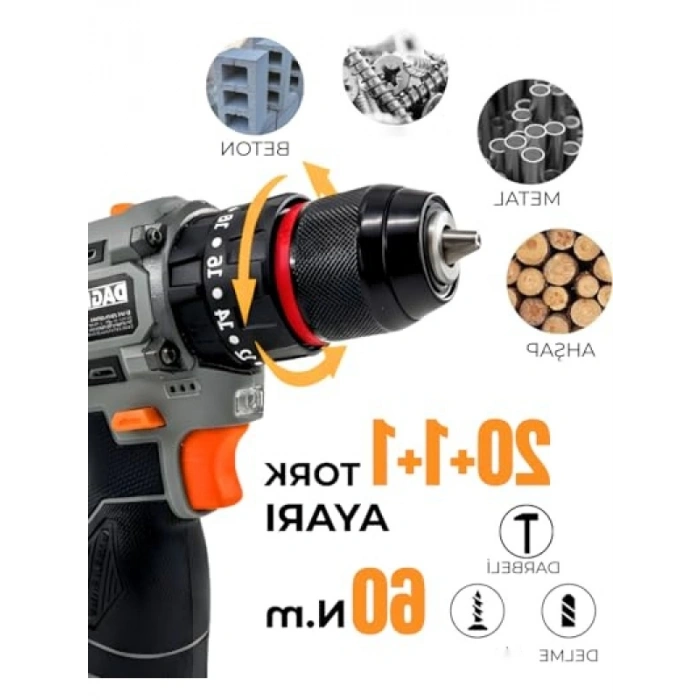 16.8V Kömürsüz Darbeli Şarjlı Matkap Seti - 60Nm Tork ve 85 Parça Aksesuar