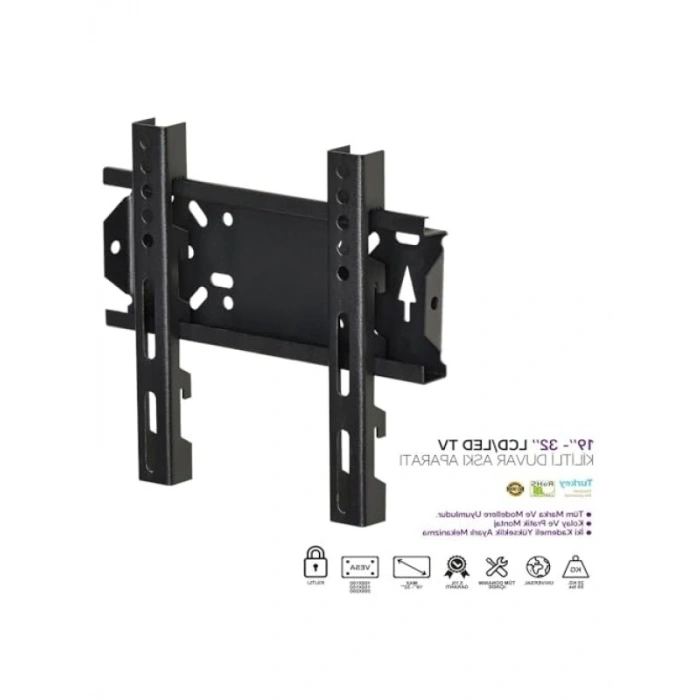 19-32 Sabit Kilitli LCD LED TV Duvar Askı Aparatı - 25 Kg Taşıma Kapasitesi