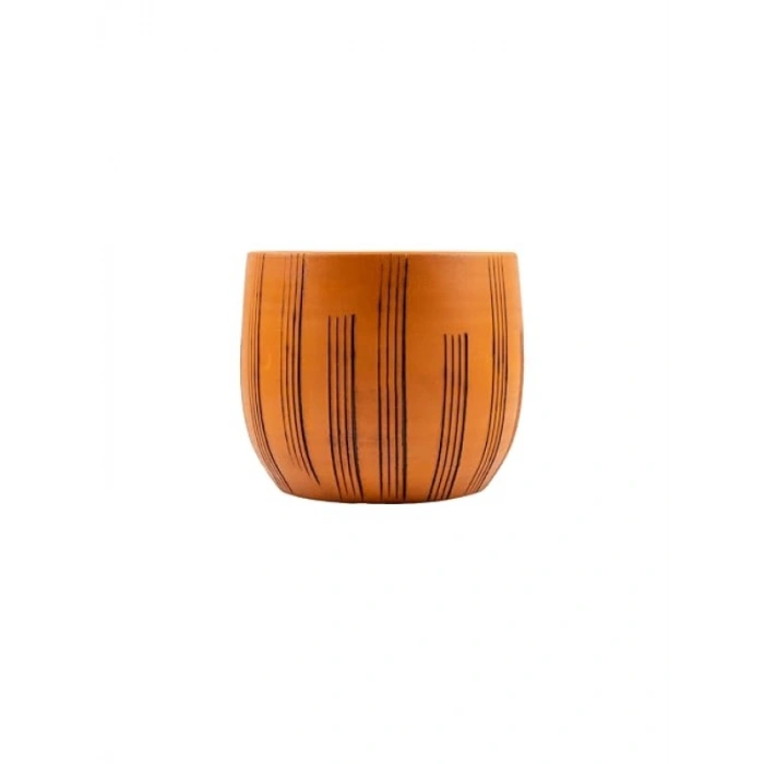 19 CM Dik Çizgi Desenli Toprak Saksı, Dekoratif Saksılık