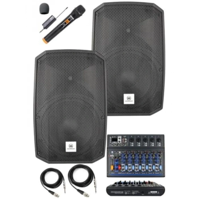 2 Adet 12 İnç Aktif Hoparlör ve Mikser Seti (1200W + 1200W)