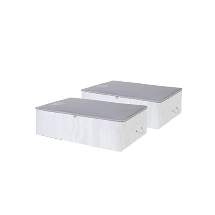 2 Adet Mega Boy Gri Çizgili Baza Altı Hurç Seti - 74x46x22 cm