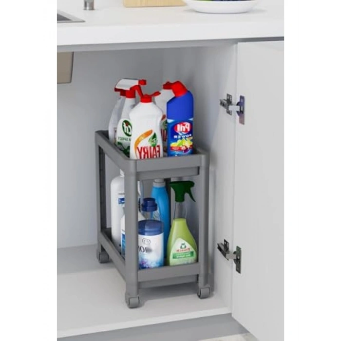 2 Katlı Tekerlekli Düzenleyici Raf - Mutfak ve Banyo için