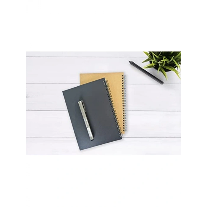 2li Çizgisiz Not Defteri, A5 Boyut (15x21 cm) - Siyah ve Kraft Kapak