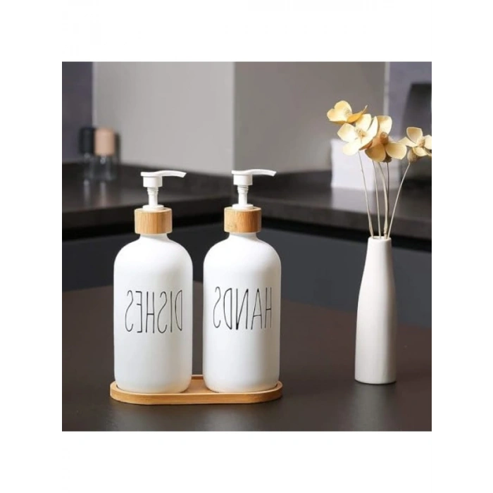 2li Modern Cam Sıvı Sabunluk Seti (Doldurulabilir, Pompalı)