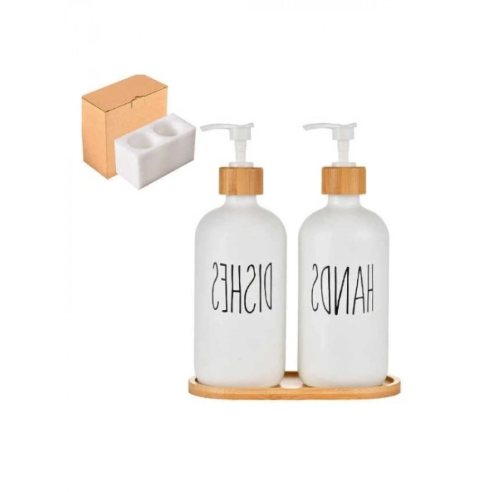 2li Modern Cam Sıvı Sabunluk Seti (Doldurulabilir, Pompalı)