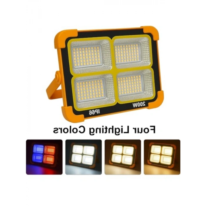 200W Güneş Enerjili Portatif LED Projektör - IP66 Su Geçirmez