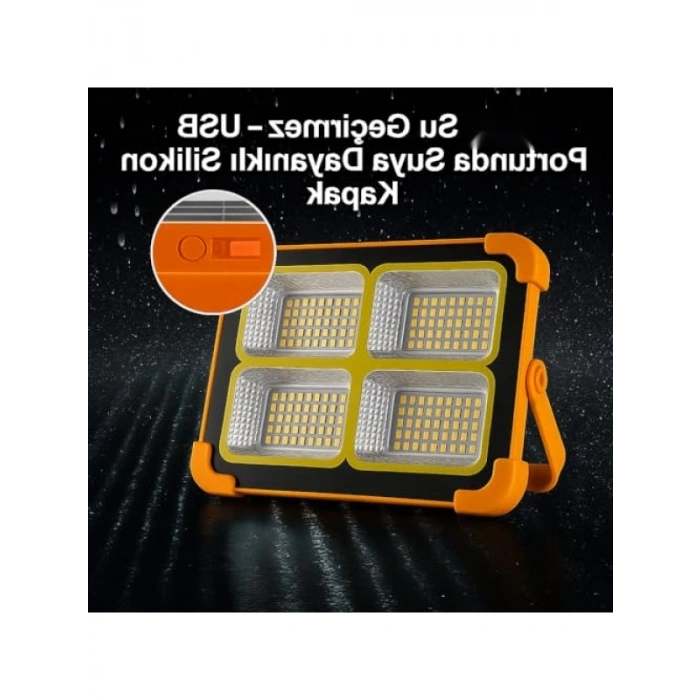 200W Güneş Enerjili Portatif LED Projektör - Su Geçirmez, 4 Işık Modu