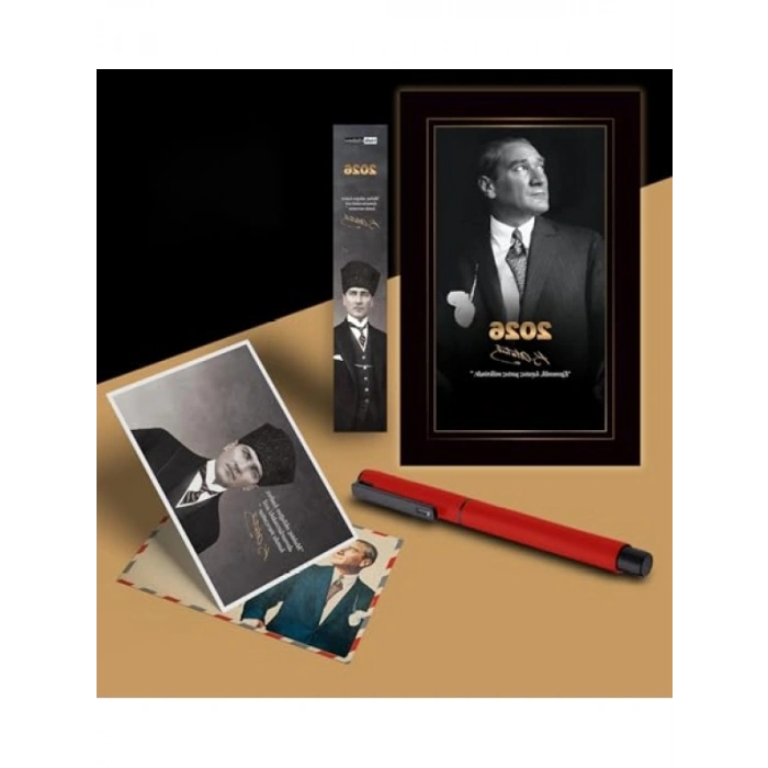 2026 Atatürk Temalı Kırmızı Ajanda ve Ayraç Seti