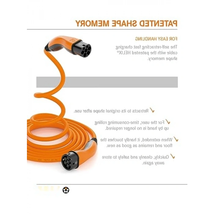 22 kW Üç Fazlı Elektrikli Araç Şarj Kablosu - 5m Uzunluk