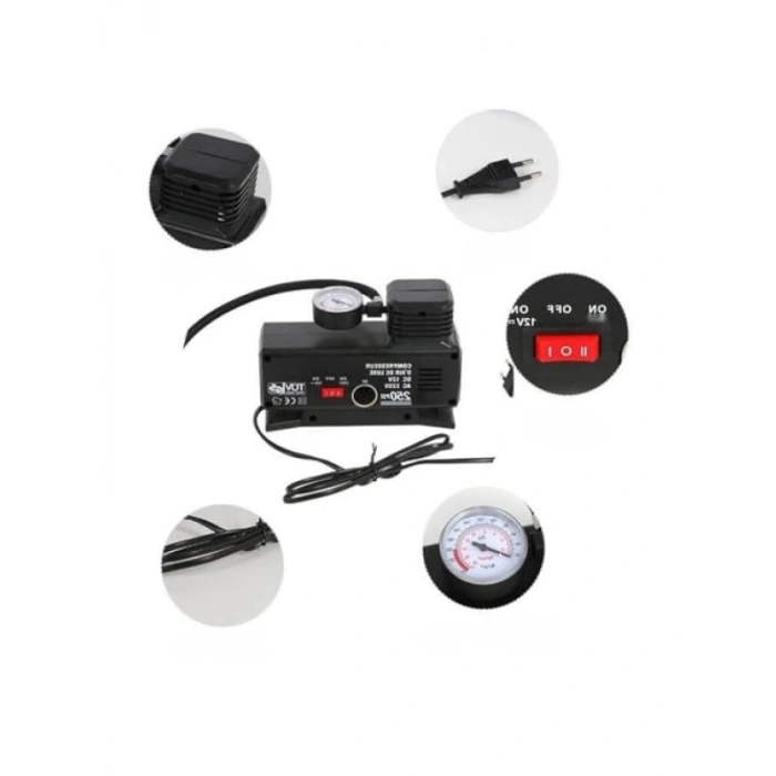 220V-12V Kompresör - 250 PSI Hava Şişirme Pompası