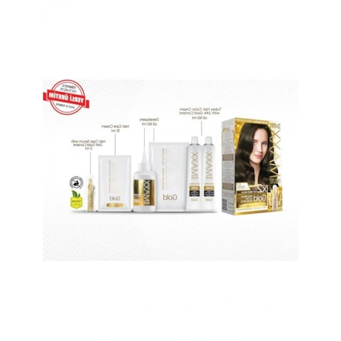 24K Altın Parçacıklı Serum ve Yoğun Küllü Koyu Kumral Saç Boyası Seti