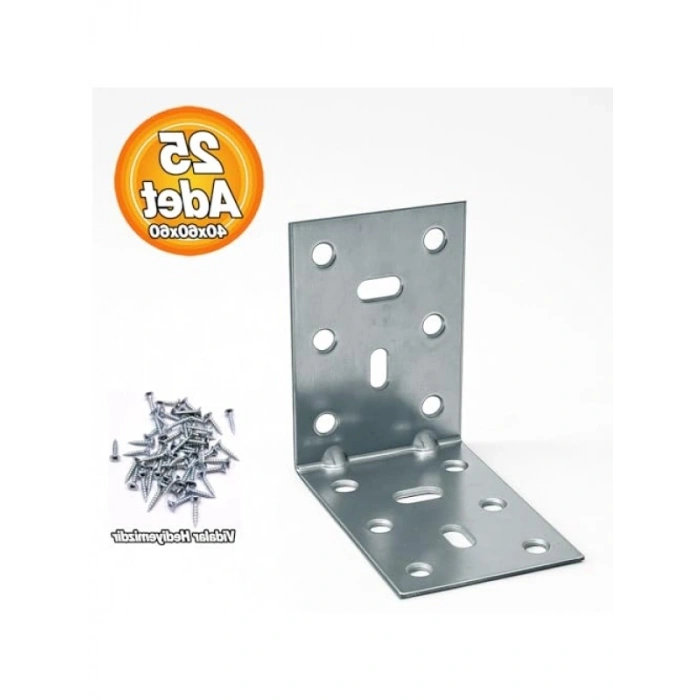 25 ADET Mobilya Duvara Sabitleme Köşebent Bağlantı Aparatı L Demiri 40x60x60 Mm