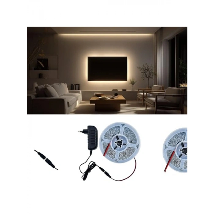 2.5 Metre Şerit LED Aydınlatma - Günışığı, Adaptör Dahil