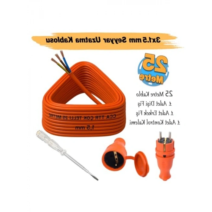 25 Metre Uzatma Kablosu 3x1.5mm, Seyyar Kullanım İçin