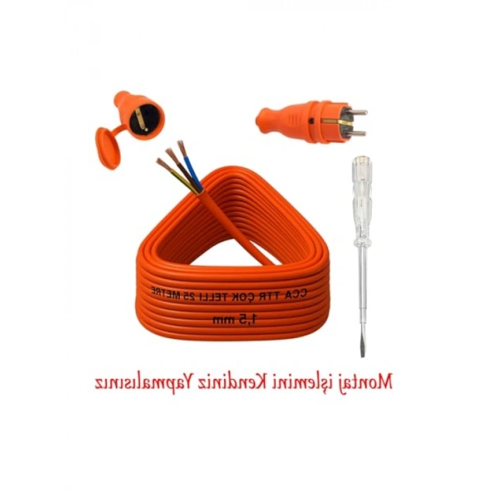 25 Metre Uzatma Kablosu 3x1.5mm, Seyyar Kullanım İçin