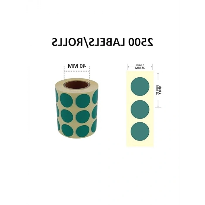 25mm Yuvarlak Renk Kodu Etiketler - 2500 Adet, Yeşil