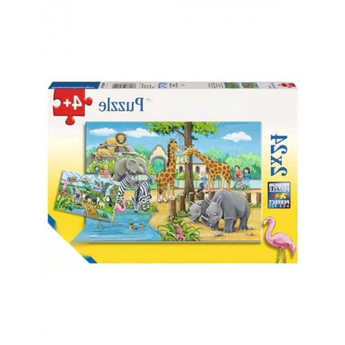 2x24 Parça Renkli Hayvan Temalı Puzzle, 3 Yaş ve Üzeri için Eğlenceli Oyun