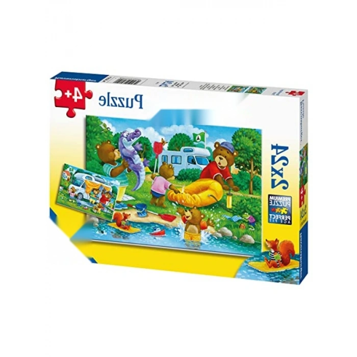 2x24 Parçalı Ayı Ailesi Kampta Puzzle - Eğlenceli Zeka Oyunu