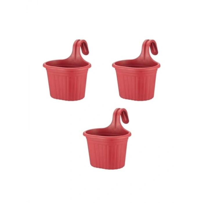 3 Adet Kırmızı Askılı Balkon Saksı - 3 Litre, 22,2 cm