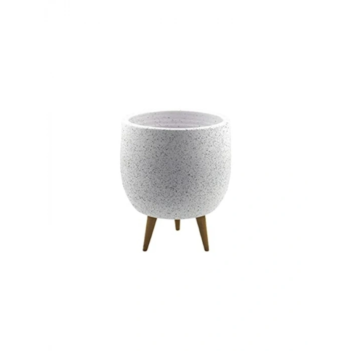 3 Ayaklı Beyaz Granit Boyalı Saksı (19 cm)