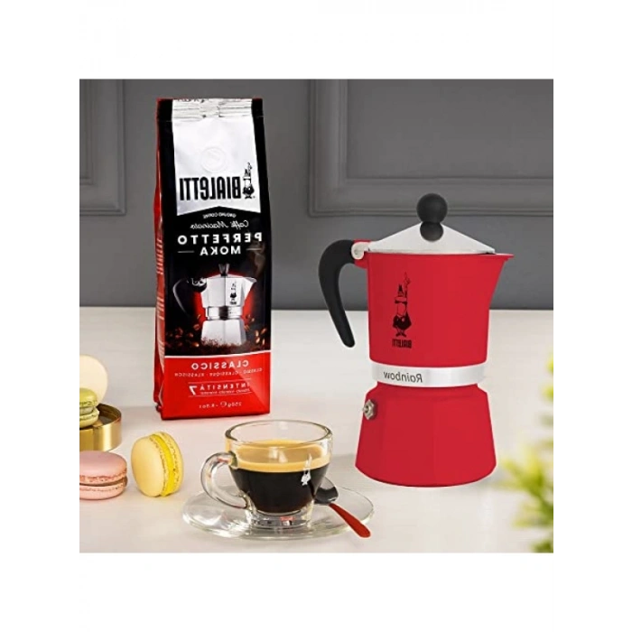 3 Fincan Kapasiteye Sahip Kırmızı Ocak Üstü Espresso Pişirici