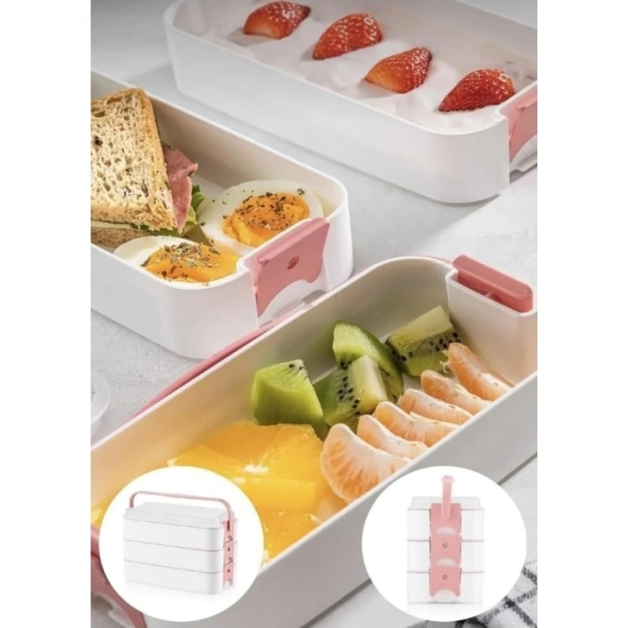 3 Katlı 6 Bölmeli BPAsız Plastik Sefer Taşıma Kutusu - 1260 ml