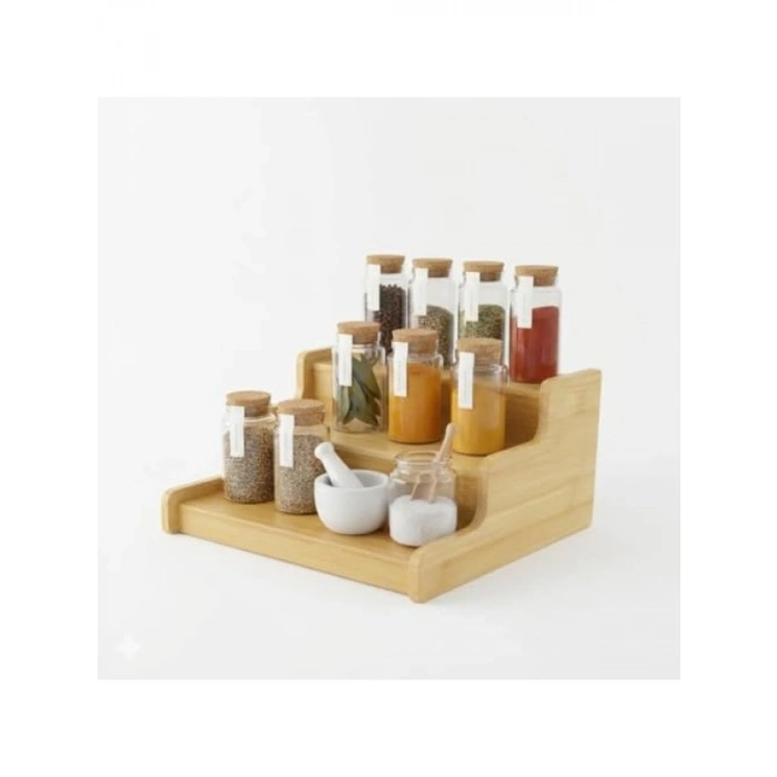 3 Katlı Doğal Bambu Baharat Rafı - Tezgah Üstü Organizer