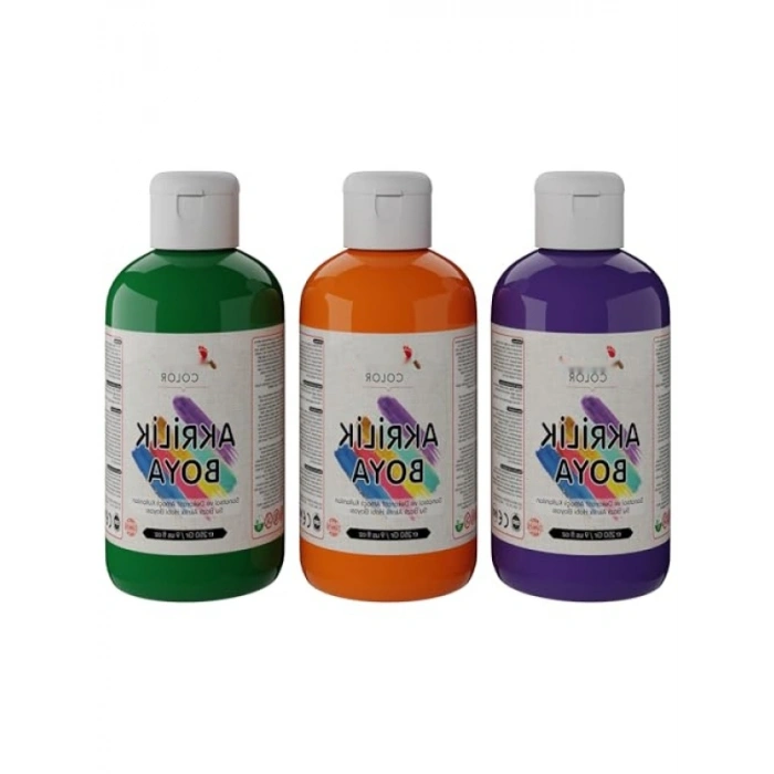 3lü Akrilik Boya Seti, Yeşil-Mor-Turuncu, 250 gr